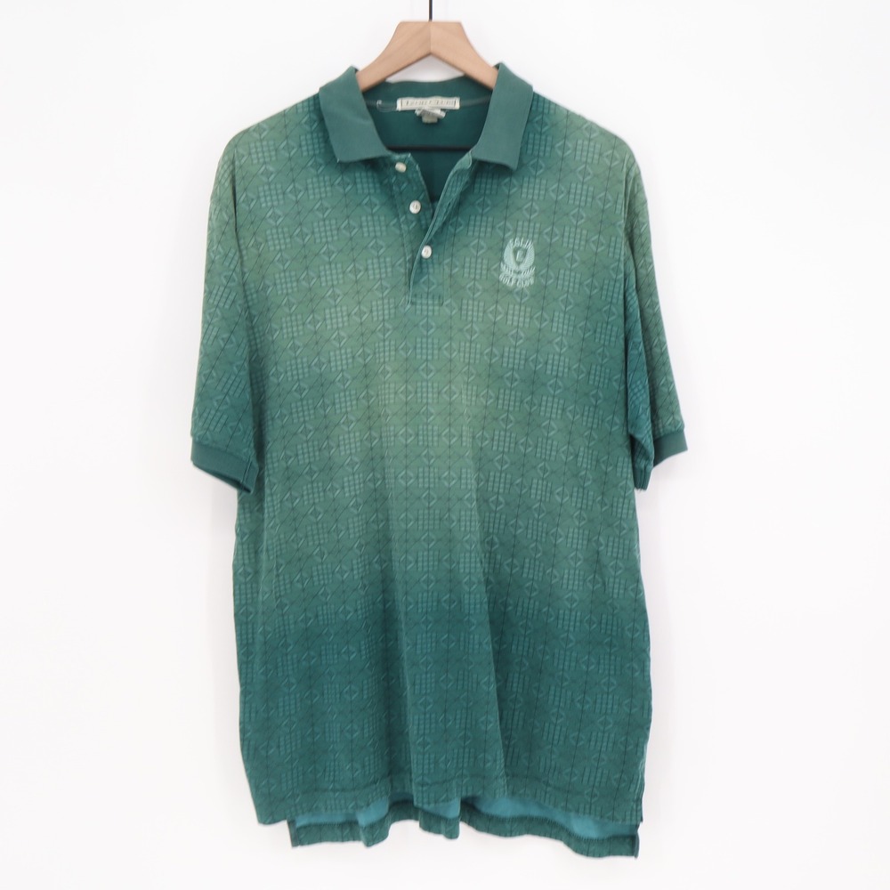 Izod Club Polo Shirt Mens L Short Sleeve Green Geometric Ombre Cotton Good